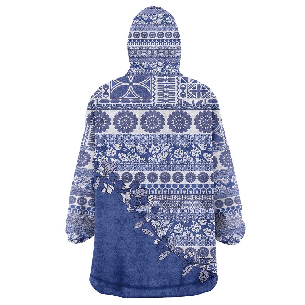 Fiji Marau na Kerisimasi Wearable Blanket Hoodie Blue Tagimoucia Tapa Masi Tribal LT9 - Polynesian Pride