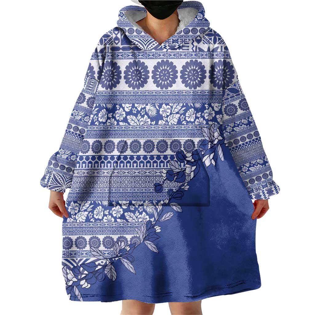 Fiji Marau na Kerisimasi Wearable Blanket Hoodie Blue Tagimoucia Tapa Masi Tribal LT9 - Polynesian Pride