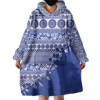 Fiji Marau na Kerisimasi Wearable Blanket Hoodie Blue Tagimoucia Tapa Masi Tribal LT9 - Polynesian Pride