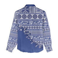 Fiji Marau na Kerisimasi Women Casual Shirt Blue Tagimoucia Tapa Masi Tribal LT9 - Polynesian Pride