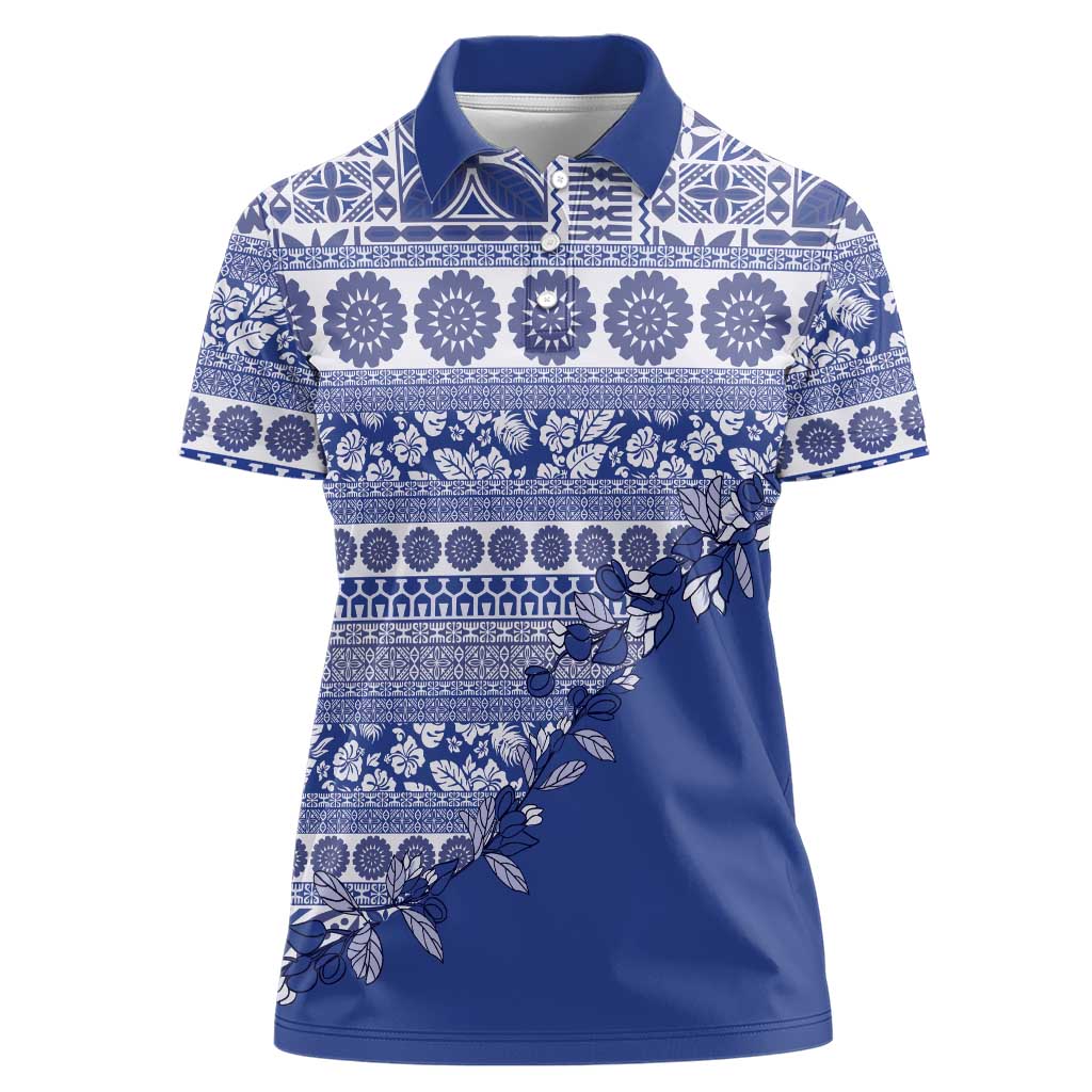Fiji Marau na Kerisimasi Women Polo Shirt Blue Tagimoucia Tapa Masi Tribal - Polynesian Pride