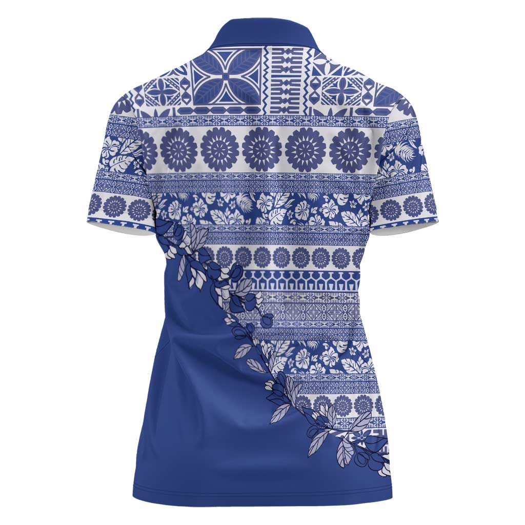 Fiji Marau na Kerisimasi Women Polo Shirt Blue Tagimoucia Tapa Masi Tribal LT9 - Polynesian Pride