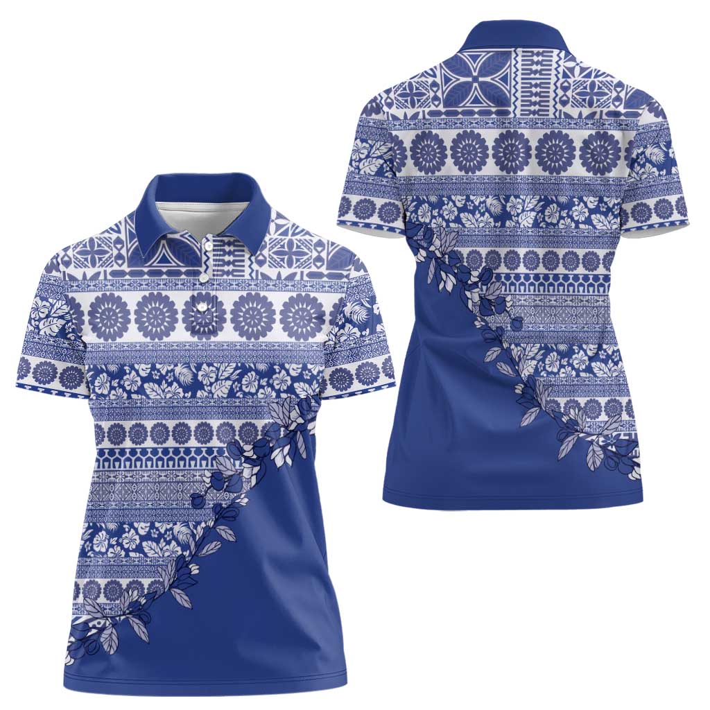 Fiji Marau na Kerisimasi Women Polo Shirt Blue Tagimoucia Tapa Masi Tribal LT9 - Polynesian Pride