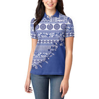 Fiji Marau na Kerisimasi Women Polo Shirt Blue Tagimoucia Tapa Masi Tribal LT9 - Polynesian Pride