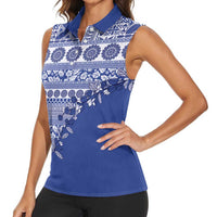 Fiji Marau na Kerisimasi Women Sleeveless Polo Shirt Blue Tagimoucia Tapa Masi Tribal LT9 - Polynesian Pride