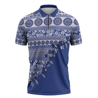 Fiji Marau na Kerisimasi Zipper Polo Shirt Blue Tagimoucia Tapa Masi Tribal - Polynesian Pride