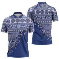 Fiji Marau na Kerisimasi Zipper Polo Shirt Blue Tagimoucia Tapa Masi Tribal - Polynesian Pride