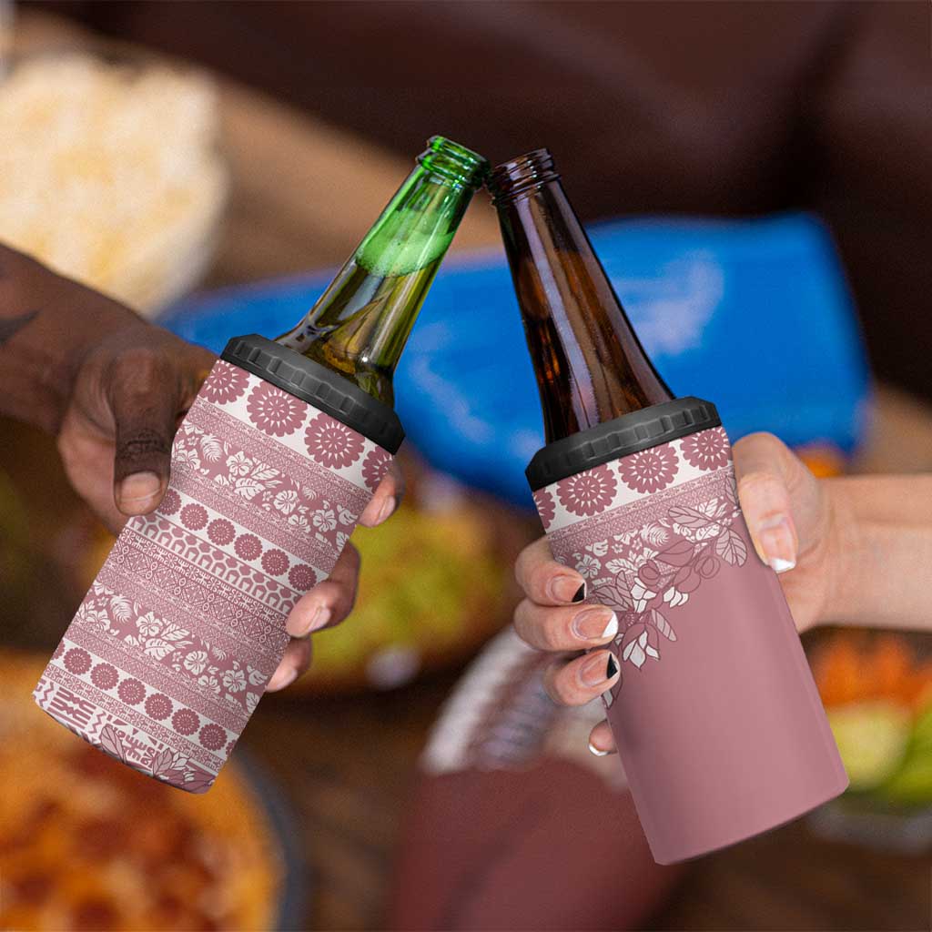 Fiji Marau na Kerisimasi 4 in 1 Can Cooler Tumbler Dusty Rose Tagimoucia Tapa Masi Tribal LT9 - Polynesian Pride