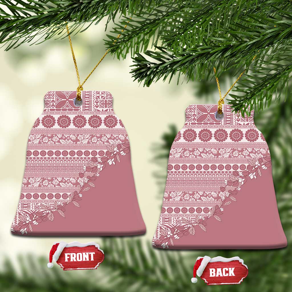 Fiji Marau na Kerisimasi Ceramic Ornament Dusty Rose Tagimoucia Tapa Masi Tribal - Polynesian Pride