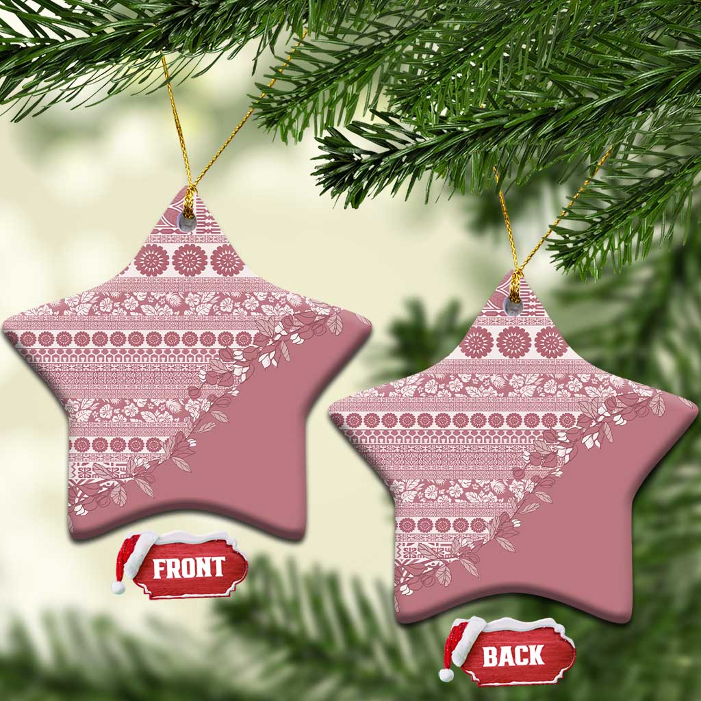 Fiji Marau na Kerisimasi Ceramic Ornament Dusty Rose Tagimoucia Tapa Masi Tribal - Polynesian Pride