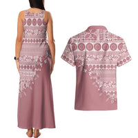 Fiji Marau na Kerisimasi Couples Matching Tank Maxi Dress and Hawaiian Shirt Dusty Rose Tagimoucia Tapa Masi Tribal LT9 - Polynesian Pride