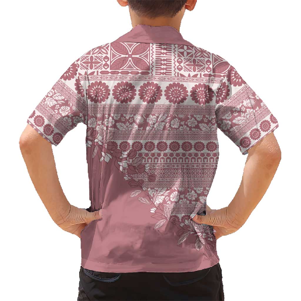 Fiji Marau na Kerisimasi Family Matching Long Sleeve Bodycon Dress and Hawaiian Shirt Dusty Rose Tagimoucia Tapa Masi Tribal LT9 - Polynesian Pride