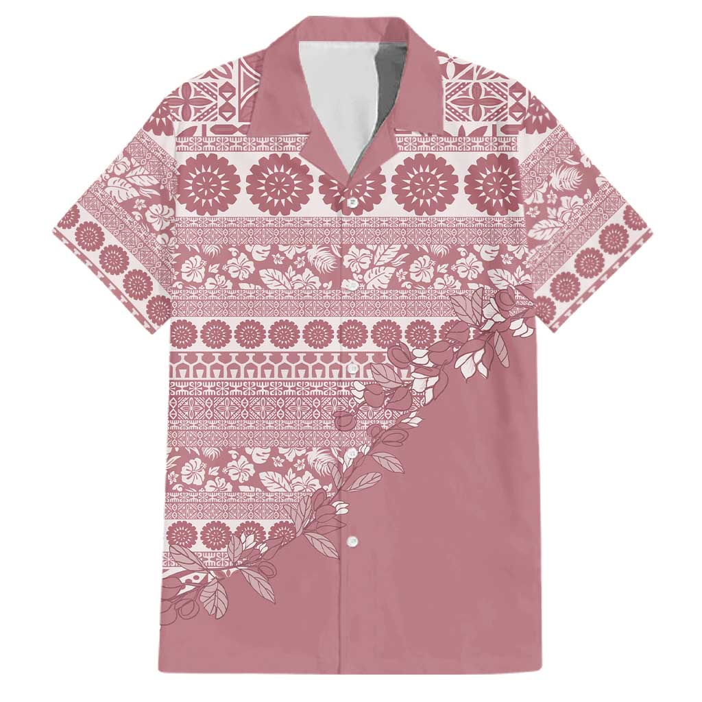 Fiji Marau na Kerisimasi Family Matching Long Sleeve Bodycon Dress and Hawaiian Shirt Dusty Rose Tagimoucia Tapa Masi Tribal LT9 Dad's Shirt - Short Sleeve Pink - Polynesian Pride