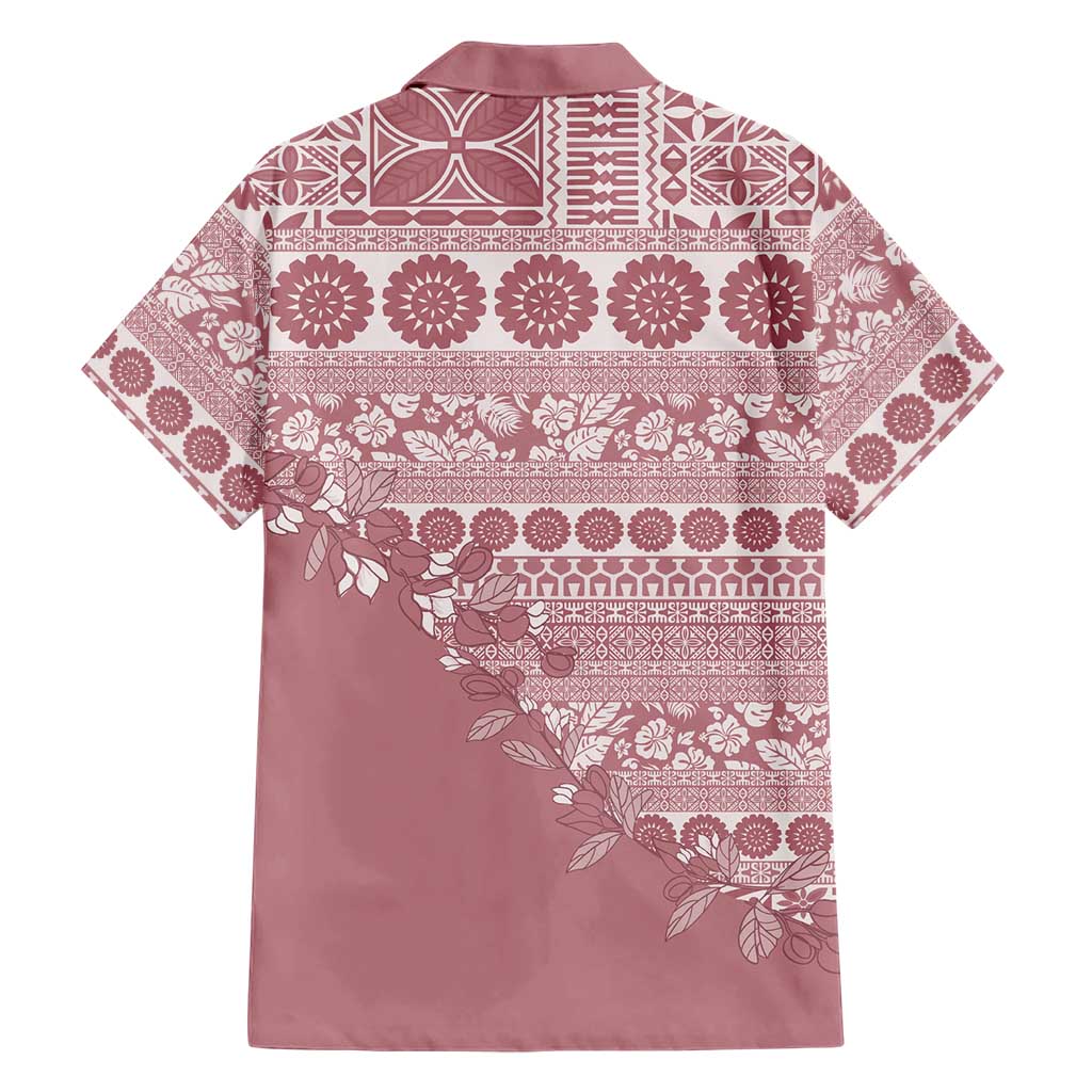 Fiji Marau na Kerisimasi Family Matching Long Sleeve Bodycon Dress and Hawaiian Shirt Dusty Rose Tagimoucia Tapa Masi Tribal LT9 - Polynesian Pride