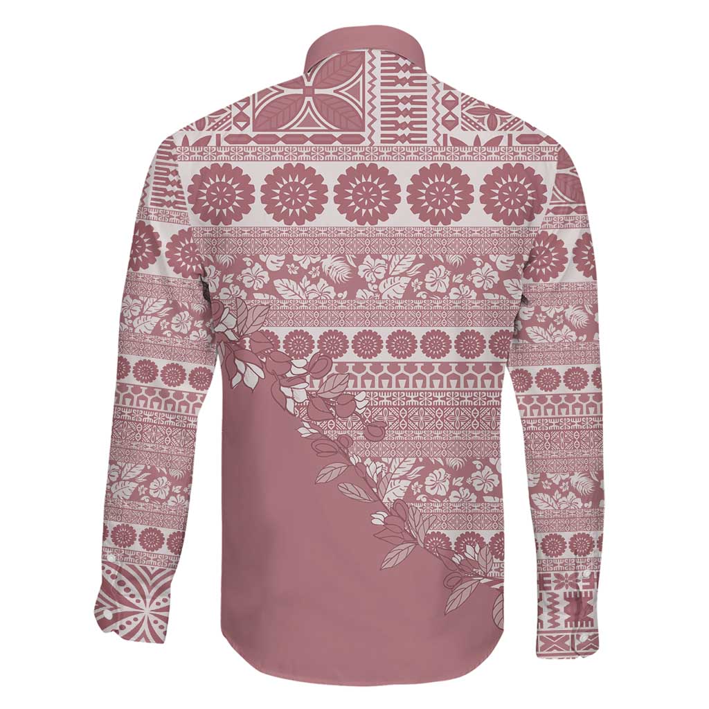 Fiji Marau na Kerisimasi Family Matching Long Sleeve Bodycon Dress and Hawaiian Shirt Dusty Rose Tagimoucia Tapa Masi Tribal LT9 - Polynesian Pride