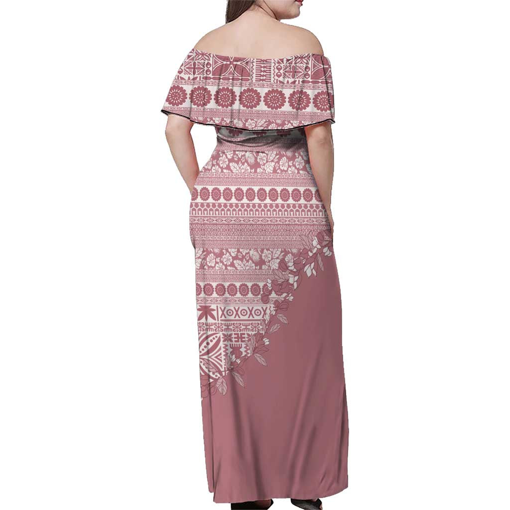 Fiji Marau na Kerisimasi Family Matching Off Shoulder Maxi Dress and Hawaiian Shirt Dusty Rose Tagimoucia Tapa Masi Tribal LT9 - Polynesian Pride