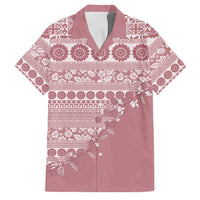 Fiji Marau na Kerisimasi Family Matching Off Shoulder Short Dress and Hawaiian Shirt Dusty Rose Tagimoucia Tapa Masi Tribal LT9 Dad's Shirt - Short Sleeve Pink - Polynesian Pride