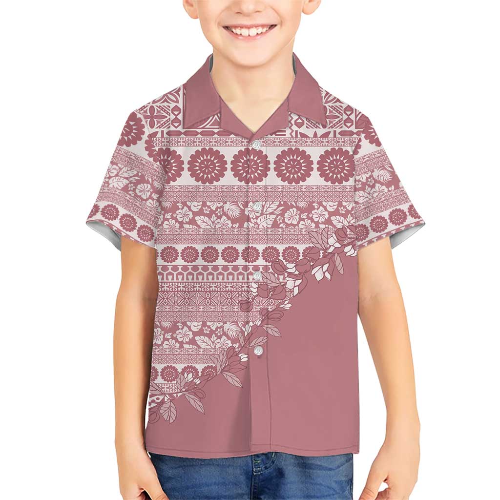 Fiji Marau na Kerisimasi Family Matching Off Shoulder Short Dress and Hawaiian Shirt Dusty Rose Tagimoucia Tapa Masi Tribal LT9 Son's Shirt Pink - Polynesian Pride