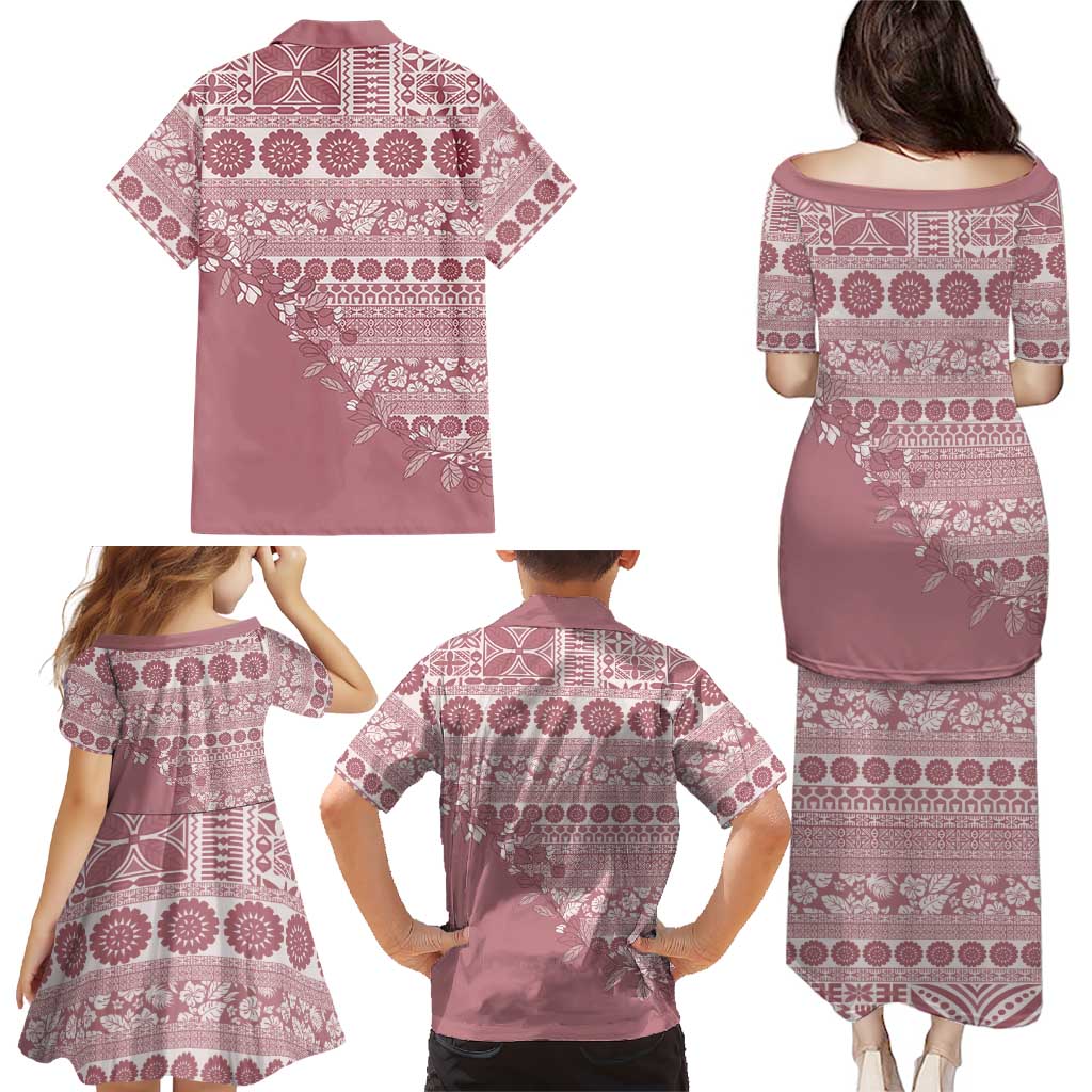 Fiji Marau na Kerisimasi Family Matching Puletasi and Hawaiian Shirt Dusty Rose Tagimoucia Tapa Masi Tribal LT9 - Polynesian Pride