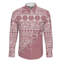Fiji Marau na Kerisimasi Family Matching Puletasi and Hawaiian Shirt Dusty Rose Tagimoucia Tapa Masi Tribal LT9 Dad's Shirt - Long Sleeve Pink - Polynesian Pride