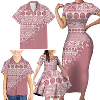 Fiji Marau na Kerisimasi Family Matching Short Sleeve Bodycon Dress and Hawaiian Shirt Dusty Rose Tagimoucia Tapa Masi Tribal LT9 - Polynesian Pride