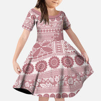 Fiji Marau na Kerisimasi Family Matching Summer Maxi Dress and Hawaiian Shirt Dusty Rose Tagimoucia Tapa Masi Tribal LT9 Daughter's Dress Pink - Polynesian Pride