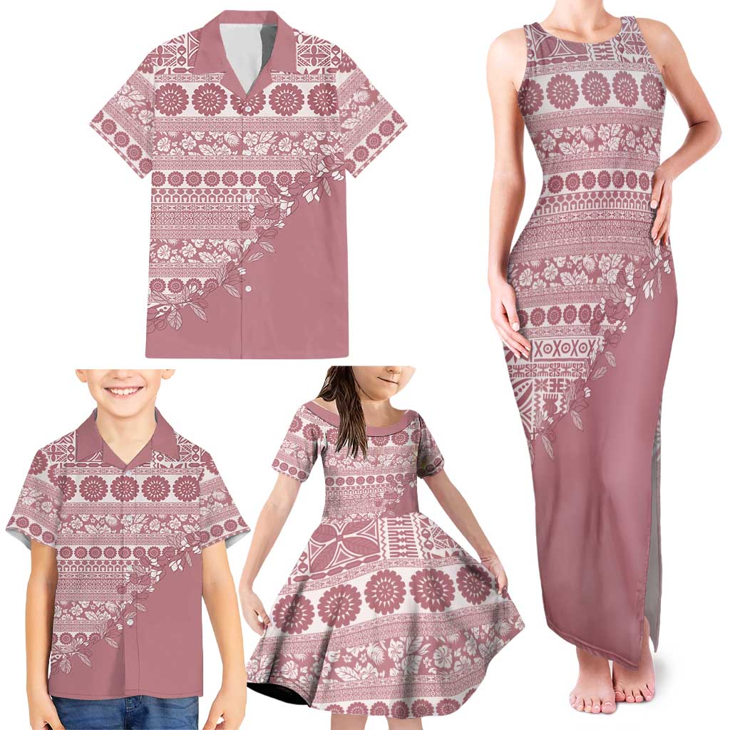 Fiji Marau na Kerisimasi Family Matching Tank Maxi Dress and Hawaiian Shirt Dusty Rose Tagimoucia Tapa Masi Tribal - Polynesian Pride