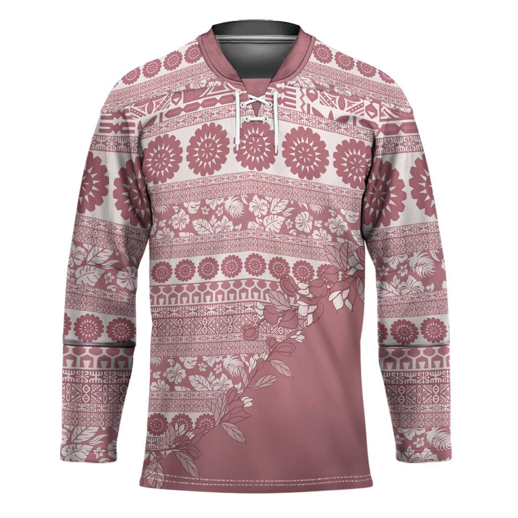 Fiji Marau na Kerisimasi Hockey Jersey Dusty Rose Tagimoucia Tapa Masi Tribal - Polynesian Pride