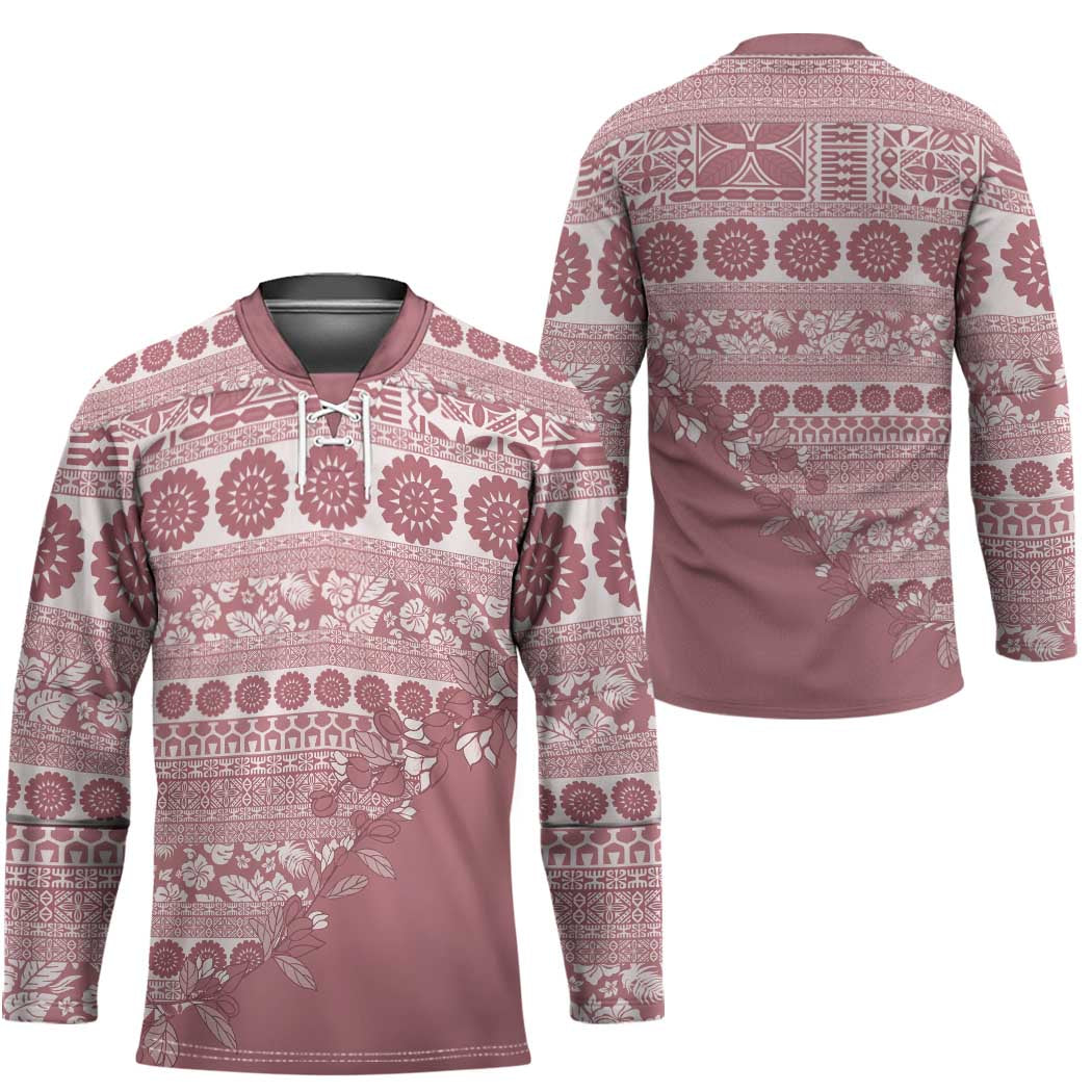 Fiji Marau na Kerisimasi Hockey Jersey Dusty Rose Tagimoucia Tapa Masi Tribal - Polynesian Pride