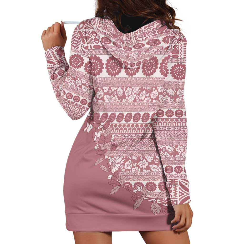 Fiji Marau na Kerisimasi Hoodie Dress Dusty Rose Tagimoucia Tapa Masi Tribal LT9 - Polynesian Pride