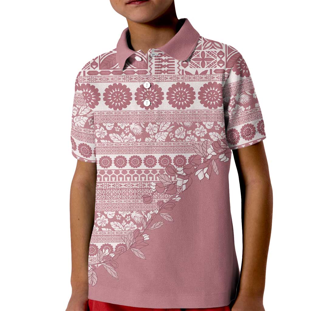 Fiji Marau na Kerisimasi Kid Polo Shirt Dusty Rose Tagimoucia Tapa Masi Tribal LT9 Kid Pink - Polynesian Pride