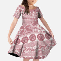 Fiji Marau na Kerisimasi Kid Short Sleeve Dress Dusty Rose Tagimoucia Tapa Masi Tribal LT9 KID Pink - Polynesian Pride
