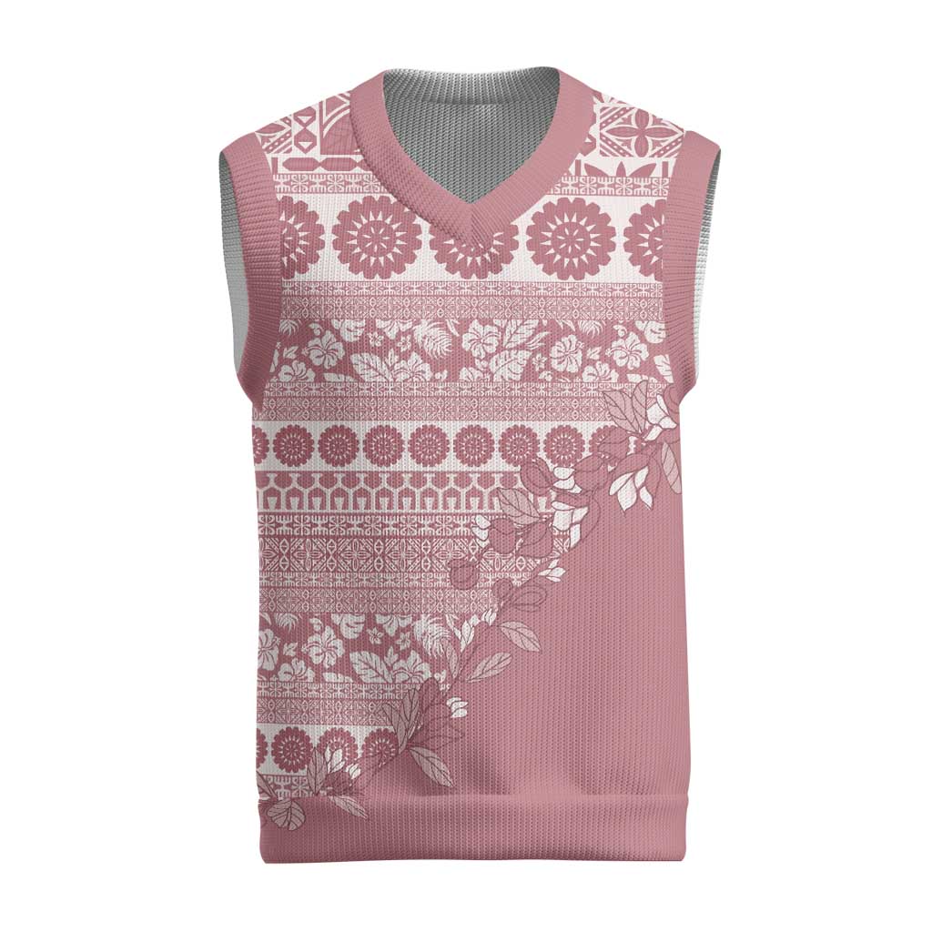 Fiji Marau na Kerisimasi Christmas Knitted V-Neck Vest Dusty Rose Tagimoucia Tapa Masi Tribal LT9 Pink - Polynesian Pride