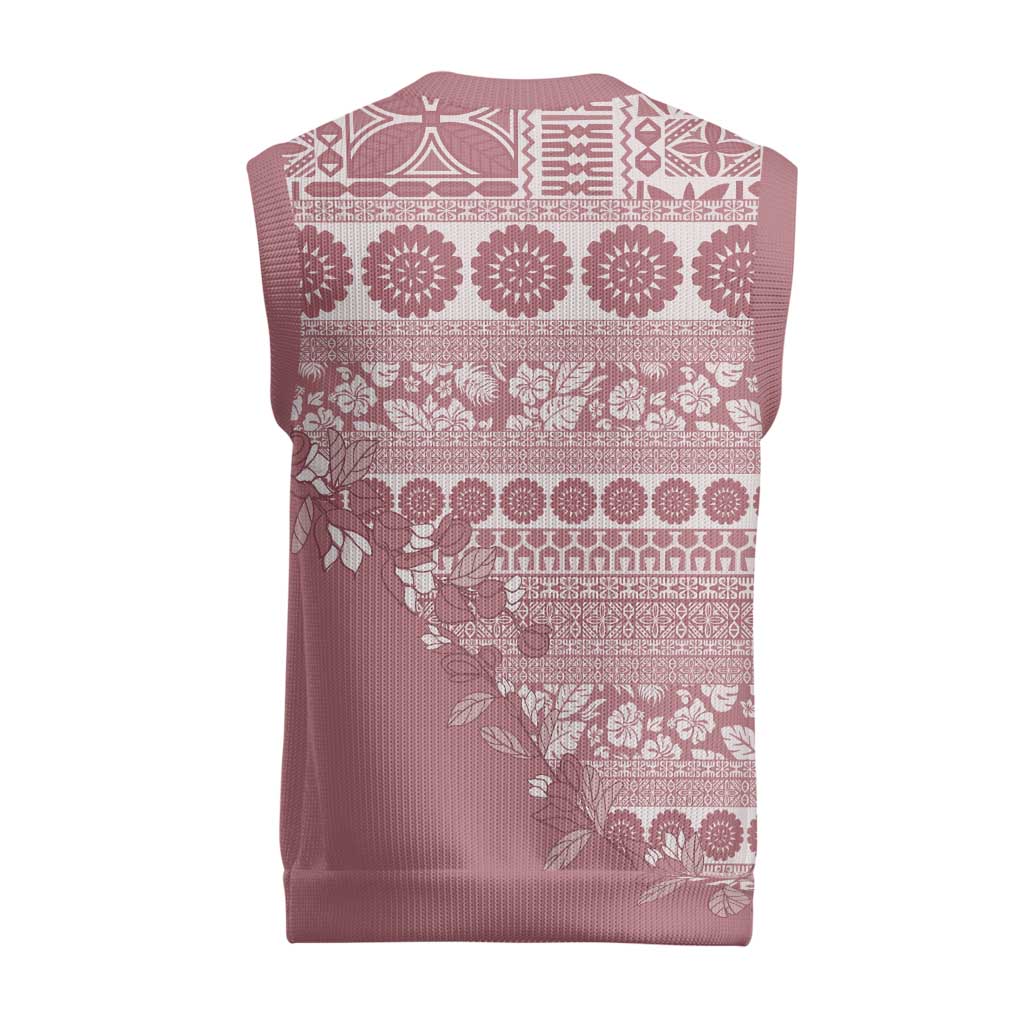 Fiji Marau na Kerisimasi Christmas Knitted V-Neck Vest Dusty Rose Tagimoucia Tapa Masi Tribal LT9 - Polynesian Pride