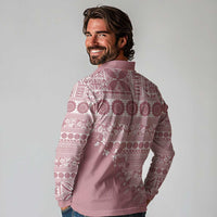 Fiji Marau na Kerisimasi Long Sleeve Polo Shirt Dusty Rose Tagimoucia Tapa Masi Tribal LT9 - Polynesian Pride