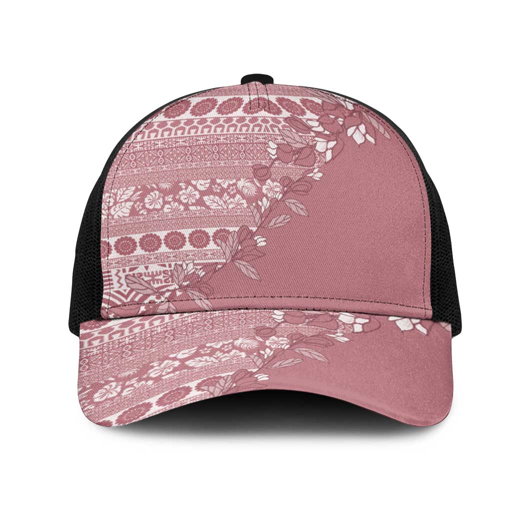 Fiji Marau na Kerisimasi Mesh Trucker Cap Dusty Rose Tagimoucia Tapa Masi Tribal - Polynesian Pride