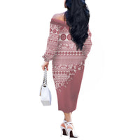 Fiji Marau na Kerisimasi Off The Shoulder Long Sleeve Dress Dusty Rose Tagimoucia Tapa Masi Tribal LT9 - Polynesian Pride