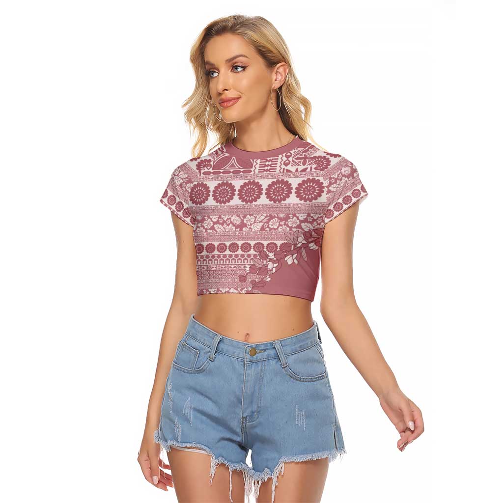 Fiji Marau na Kerisimasi Raglan Cropped T Shirt Dusty Rose Tagimoucia Tapa Masi Tribal - Polynesian Pride