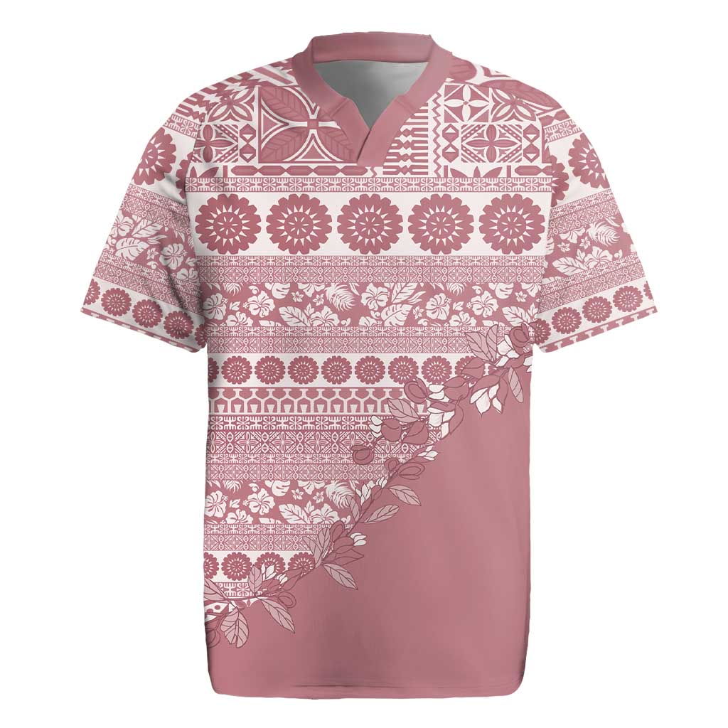Fiji Marau na Kerisimasi Rugby Jersey Dusty Rose Tagimoucia Tapa Masi Tribal - Polynesian Pride