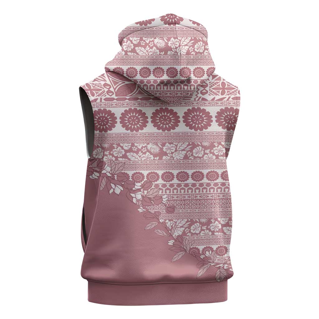 Fiji Marau na Kerisimasi Sleeveless Zip Hoodie Dusty Rose Tagimoucia Tapa Masi Tribal LT9 - Polynesian Pride