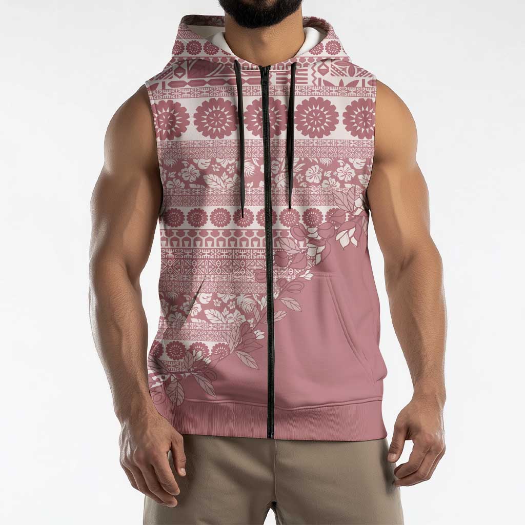 Fiji Marau na Kerisimasi Sleeveless Zip Hoodie Dusty Rose Tagimoucia Tapa Masi Tribal LT9 - Polynesian Pride