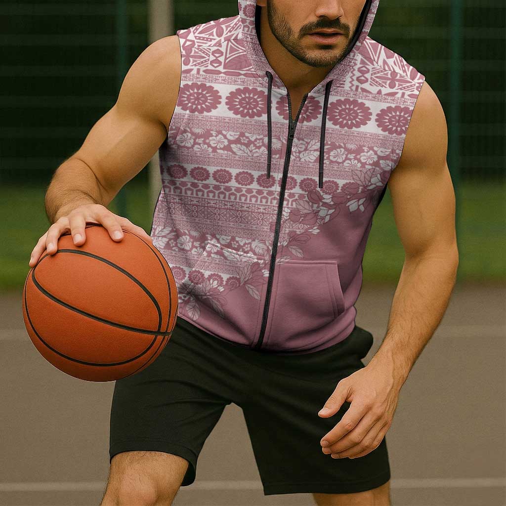 Fiji Marau na Kerisimasi Sleeveless Zip Hoodie Dusty Rose Tagimoucia Tapa Masi Tribal LT9 - Polynesian Pride