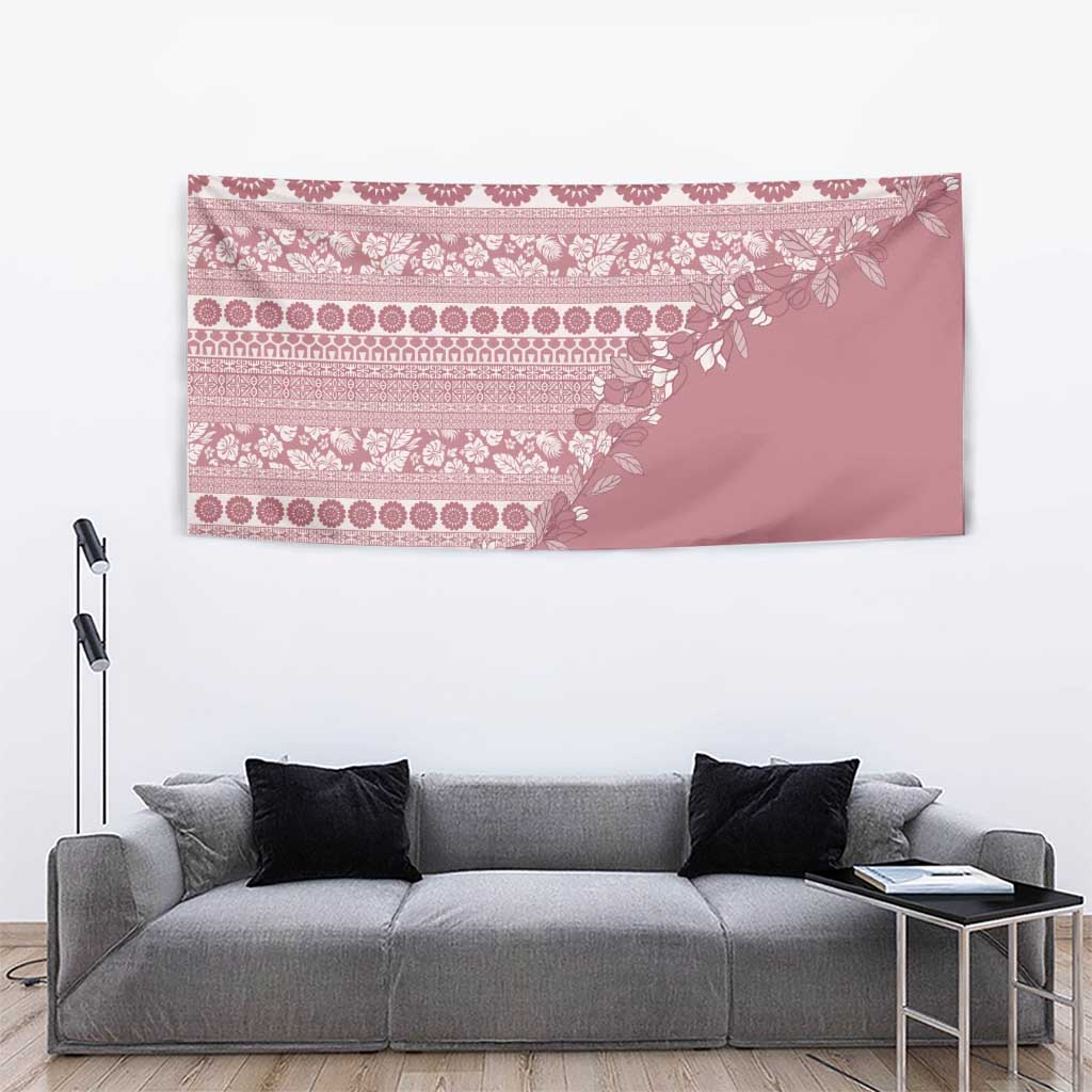 Fiji Marau na Kerisimasi Tapestry Dusty Rose Tagimoucia Tapa Masi Tribal - Polynesian Pride