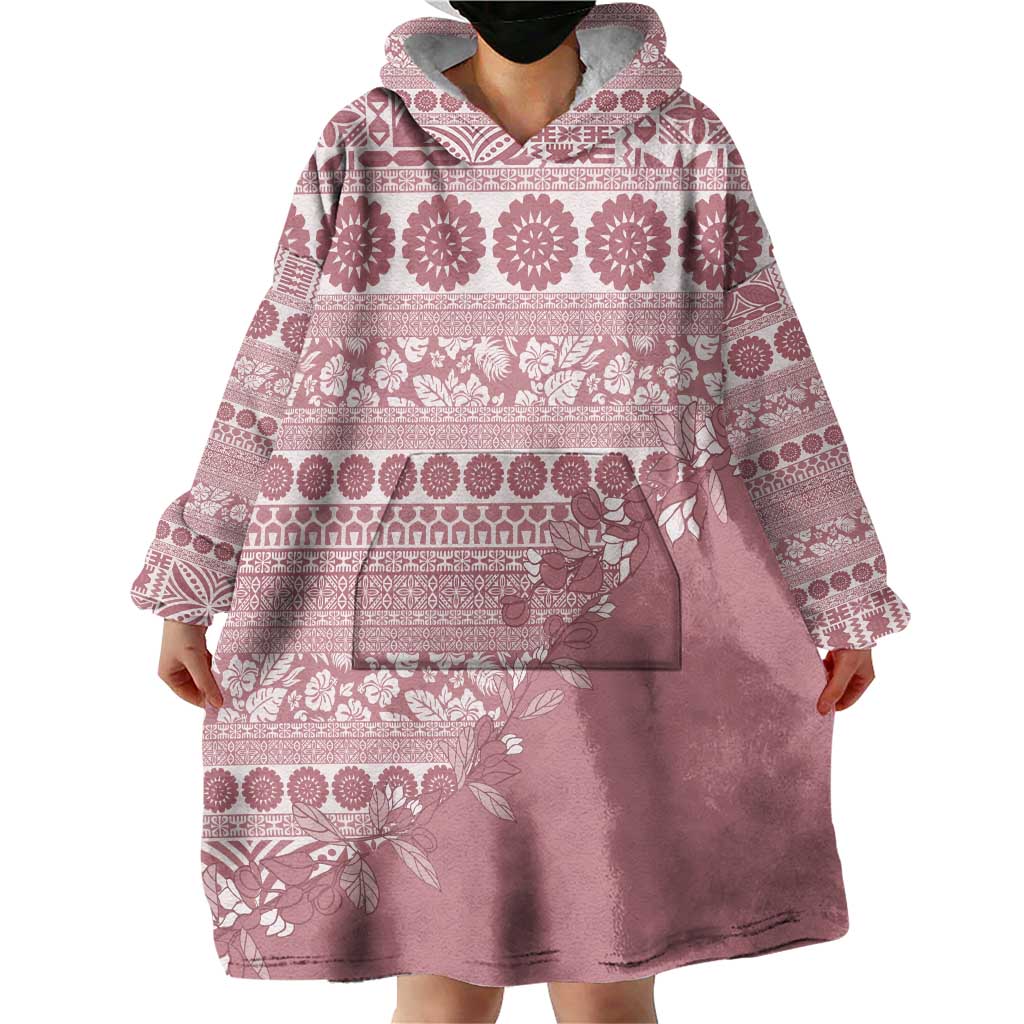 Fiji Marau na Kerisimasi Wearable Blanket Hoodie Dusty Rose Tagimoucia Tapa Masi Tribal LT9 - Polynesian Pride