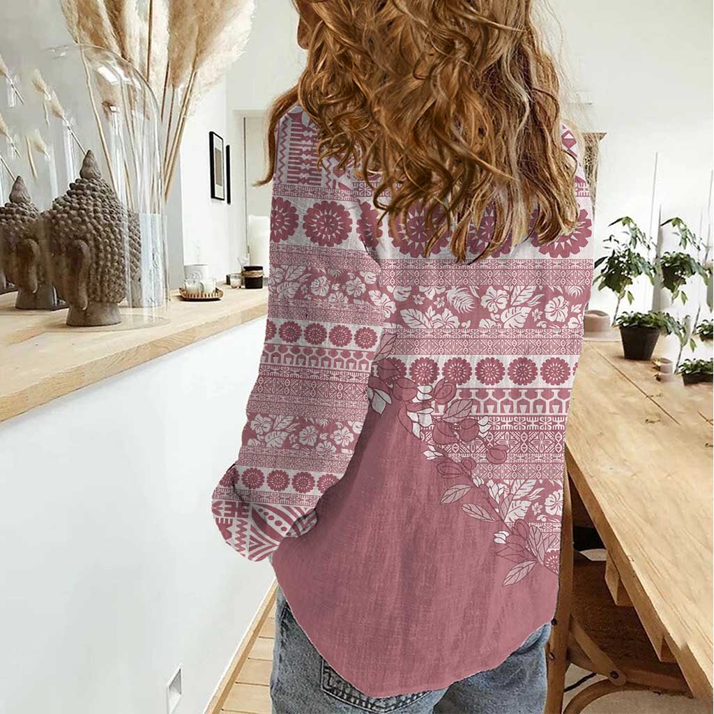 Fiji Marau na Kerisimasi Women Casual Shirt Dusty Rose Tagimoucia Tapa Masi Tribal LT9 - Polynesian Pride