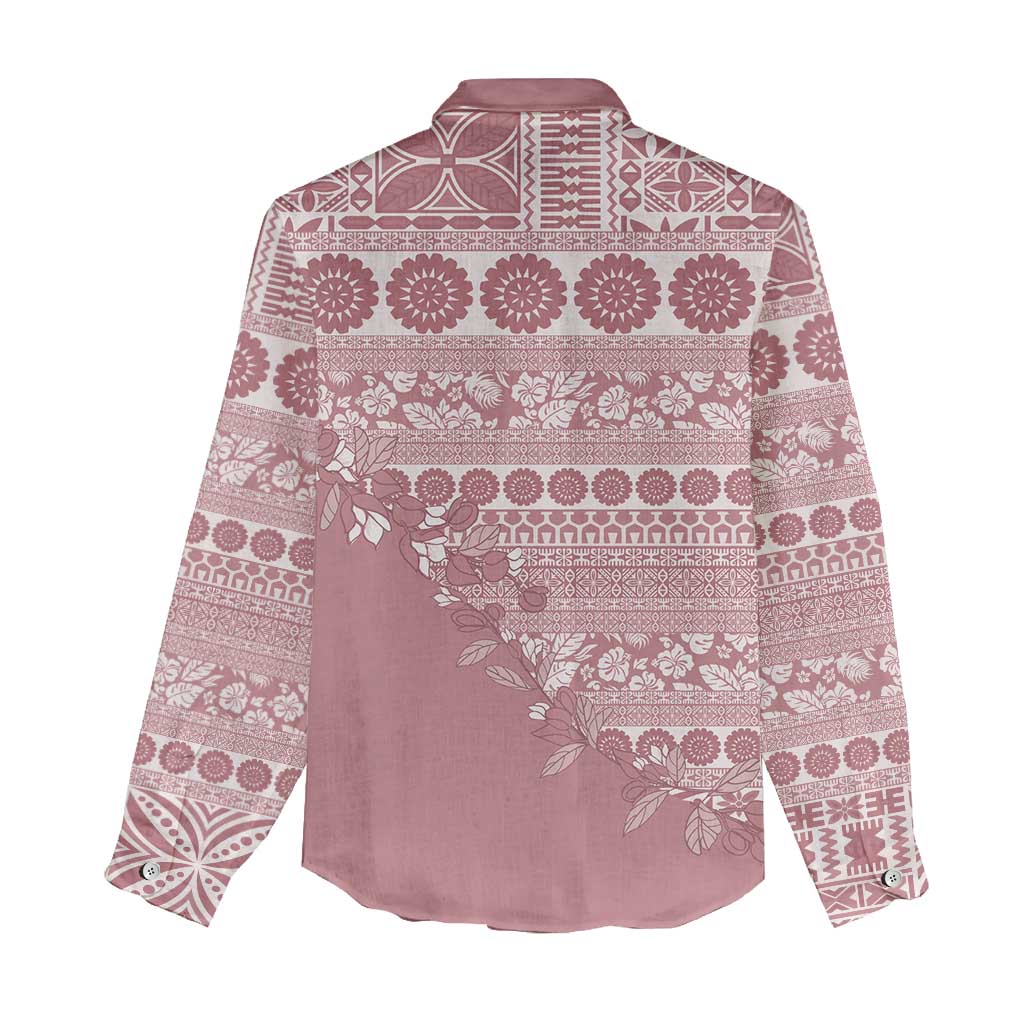 Fiji Marau na Kerisimasi Women Casual Shirt Dusty Rose Tagimoucia Tapa Masi Tribal LT9 - Polynesian Pride