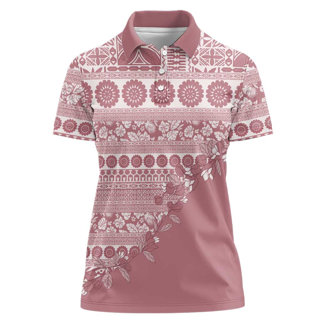 Fiji Marau na Kerisimasi Women Polo Shirt Dusty Rose Tagimoucia Tapa Masi Tribal LT9 Female Pink - Polynesian Pride