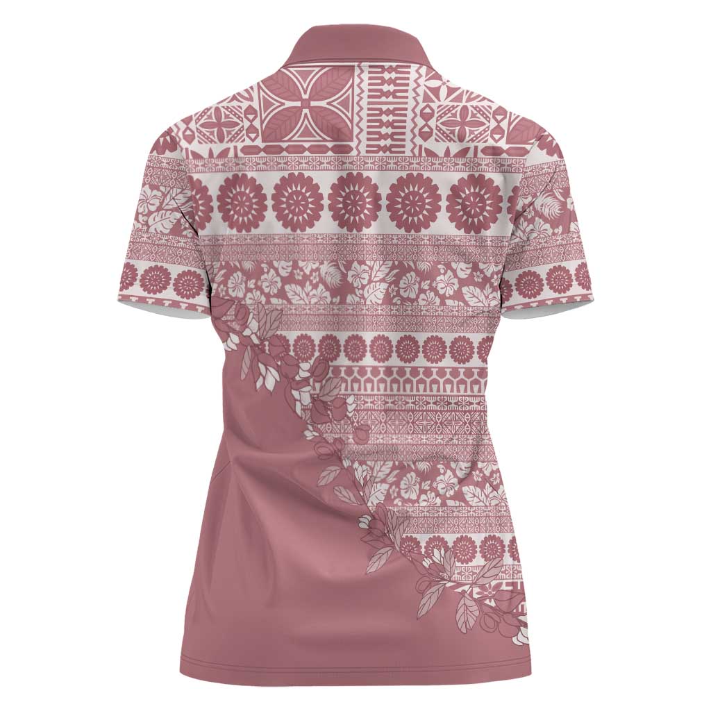 Fiji Marau na Kerisimasi Women Polo Shirt Dusty Rose Tagimoucia Tapa Masi Tribal LT9 - Polynesian Pride
