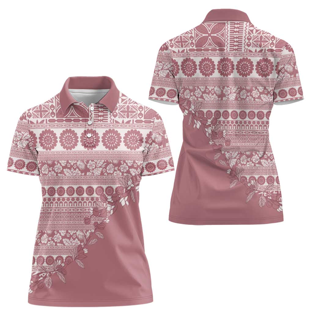 Fiji Marau na Kerisimasi Women Polo Shirt Dusty Rose Tagimoucia Tapa Masi Tribal LT9 - Polynesian Pride