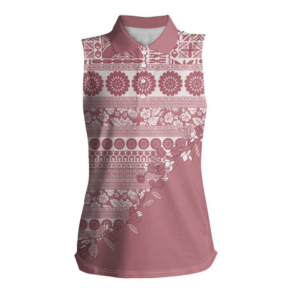 Fiji Marau na Kerisimasi Women Sleeveless Polo Shirt Dusty Rose Tagimoucia Tapa Masi Tribal LT9 Female Pink - Polynesian Pride